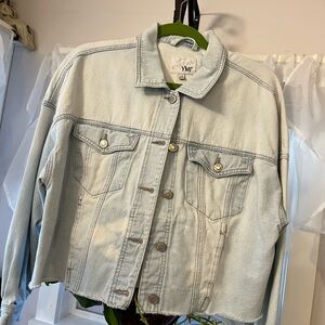 YMI Light Blue Denim Jean Jacket Cropped Raw Hem Womens Size large NWOT